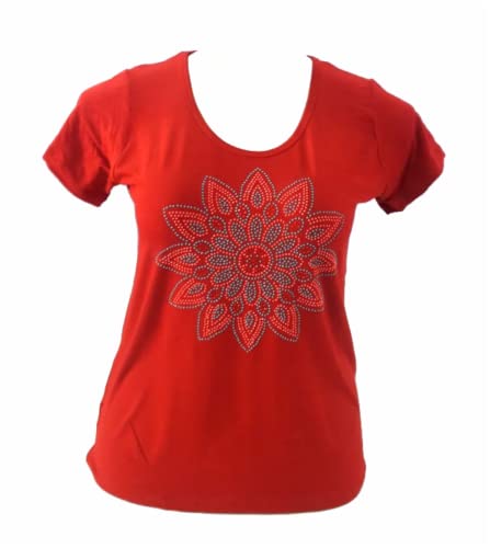 Blusa M ao G5 com aplicação em pedras mandala cor:vermelho;tamanho:52