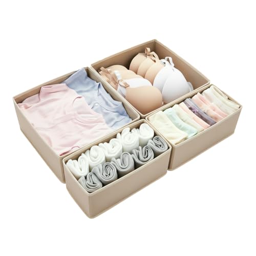 ALFSPEJO Drawer Organizer Set 4 Pack - Foldable 11' Fabric Storage Bins with Zipper Bottom for Underwear Socks Bras Baby Clothes - Closet Dresser...