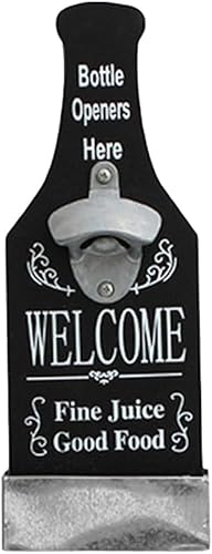 PRETYZOOM Abrebotellas de cerveza montado en la pared con captador de tapas, decoración de madera vintage, accesorios de vino para cocina, jardín,