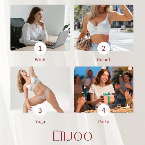 LIIJOO Women's Deep V Wireless Plunge Bra Seamless Lightly Padded Smooth T-Shirt Bralette for Everyday Comfort No Side Bulge Adjustable Straps Back Closure Low Cut Tops （Ivory, M Size）