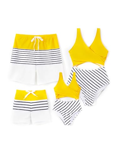 PATPAT Family Matching Swimsuits Swimwear Set for Couples Mommy and Me Striped Spliced Bathing One-Piece Swimsuits