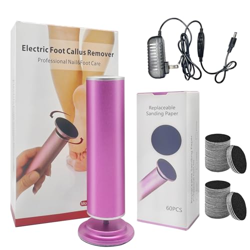 Resptasski Electric Foot Callus Remover for Feet, Pedicure Tool with 60pcs Replacement Sandpaper Discs, Adjustable Speed Scrubber File Grinder for Dead Skin, Home Spa Salon Use - Pink