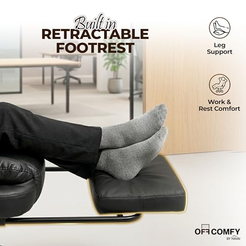 Image of HAVAI Comfexa Executive Office Chair | Premium Recliner Chair with Footrest | Ergonomic High Back Cushion | PVC Leather Finish | Reclining & Folding Mechanism | Class 2 Gas Lift | Nylon Base | Black