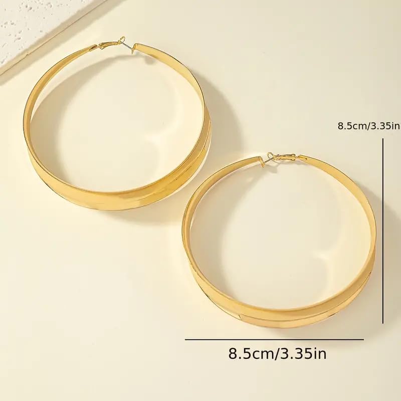 Gold Chunky Hoop Earrings for Women Exaggerated Large Hoop Gold/Silvery Statement Earrings Minimalist Polished Wide Post Thick Earrings Trendy Prom Jewelry for Women - Image 8