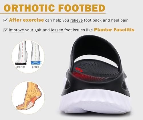 Image of KuaiLu Womens Recovery Sandals With Comfortable Plantar Fasciitis Support,Ladies Orthotic Open Toe Sport Slides Thick Cushion Reduces Stress on Feet,Joints & Back Post-Exercise