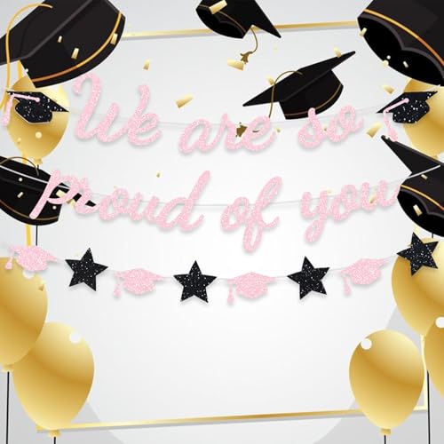 Image of We Are So Proud Of You Banner Graduation Party Decorations Glitter Congratulations Class Grad Ideas Pink