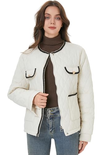 Sirrinni Women Quilted Lightweight Jacket – Cozy White Puffer Coat for Spring and Fall (Large) - Image 3