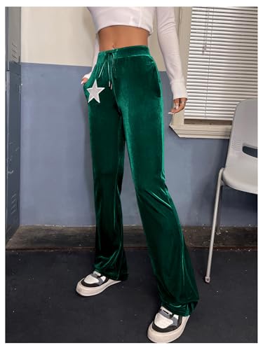 Verdusa Women's Drawstring Waist Flare Leg Velvet Pants with Pocket4