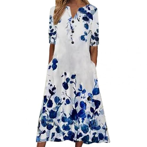 Consejos y reviews para comprar Vestido color blanco más recomendados. 33 Colorido vestido camisero a rayas para mujer, con bolsillos en la playa, con cuello en v, suelto, vestido de verano, casual, mini vestido para mujer, wgl236blue, xl