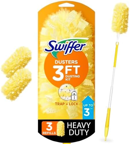 Image of Swiffer Duster Kit with 3 ft Extendable Handle, Heavy Duty Dusting Starter Kit with 3 Refills, for Ceiling Fans, Vents and Hard to Reach Places (Pack of 6)