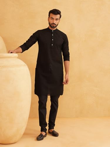 Image of Sojanya (Since 1958 Motifs Embroidered Thread Work Pure Cotton Straight Kurta With Churidar