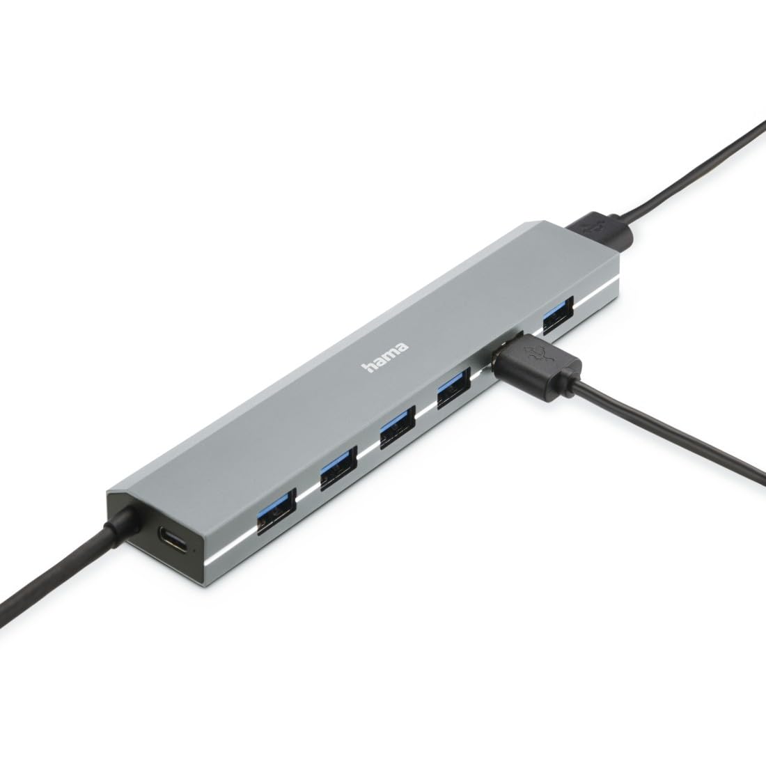 Hama Hub USB 7 porte (porta USB-A e USB-C con alimentatore, 7 x USB-A per mouse, tastiera, disco rigido esterno, chiavetta USB, ecc., alloggiamento in alluminio, adattatore USB per ufficio, casa