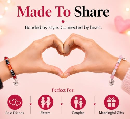 Image of Spider-Man Inspired Couple Bracelets 2pcs - Magnetic Attraction Heart Charm, Glass Beads, Spider Pendant, Marvel Theme Party Accessory, Valentine's Day Gift, Suitable for All Seasons