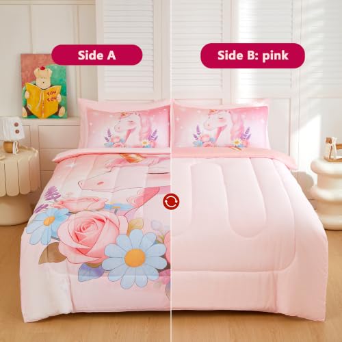 Image of Twin Bedding Set for Girls 5 Piece Pink Unicorn Comforter Set for Girls Super Soft Microfiber Bed Set Bed in a Bag with Comforter Sheets Pillowcase & Sham (5 Piece Twin Size)