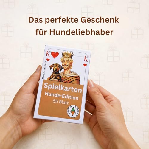 Karten Garten Spielkarten Hunde-Edition | 55 Karten inkl. 3 Joker | Made in Germany, CO₂-neutral gedruckt & plastikfrei produziert | Kartenspiel mit Hunderassen | Geschenk für Hundeliebhaber