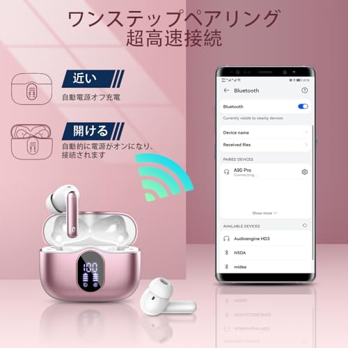 イヤホン bluetooth ワイヤレスイヤホン【2025最新ブルートゥースイヤホン】Bluetooth5.4 ENC通話ノイズキャンセリング 接続瞬時 タッチ操作 HiFi音質 iphone イヤフォン 自動ペアリング 最大40時間再生 超快適設計 LEDディスプレイ Type-C 急速充電 IPX7防水 小型/軽量 Android/Pad適用 スポーツ/WEB会議/通勤/通学