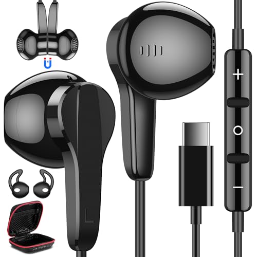 USB C Headphones for Samsung S25 Ultra S24 S23 Fe S22+, Type C Earphones with Microphone HiFi Stereo Volume Control Magnetic in Ear Wired Earbud for iPhone 17 Air 16 15 Pro Max Plus Galaxy Flip 7 6