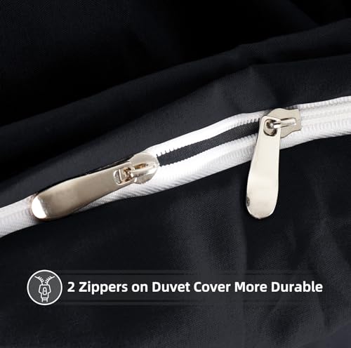 MOHAP Warm Bedding Double Duvet Cover Set 3 PCS Plain Brushed Microfiber Bedding 1 Duvet Cover with 2 Zippers and 2 Pillowcases Black