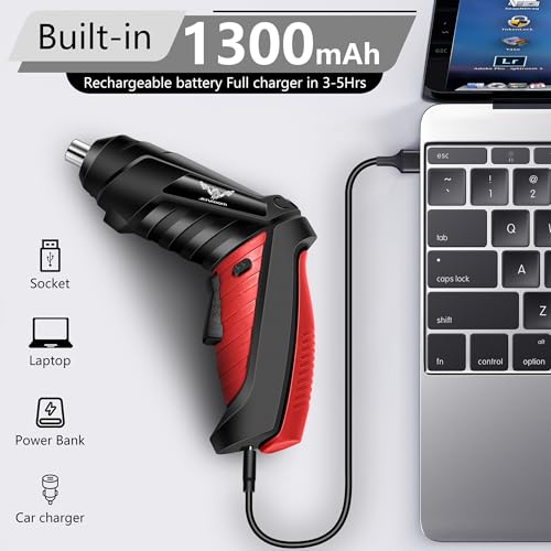 JENABOM 14 in 1 Electric Screwdriver Cordless 3.6V Small Power Drill Set 3Nm Max Torque Rotatable Electric Screwdriver with LED Light Home Improvement & Furniture Assembly (Red) thumbnail 5