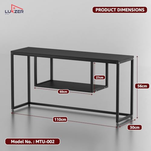 Image of Lukzer TV Unit Stand for TVs up to 43 Inch Engineered Wood with Metal (MTU-002 /Black & Black) Open Shelf Storage Console for Living Room, Set Top Box, WiFi Router, Speakers & Decor (110 x 56 x 30 cm)