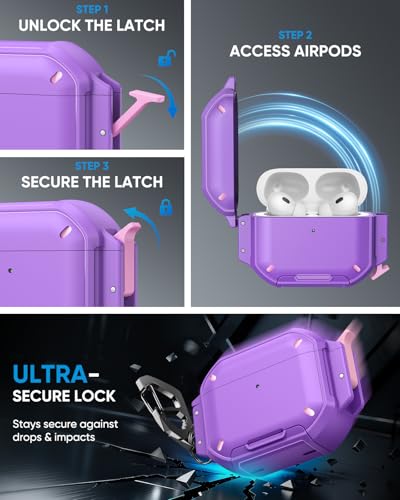Image of MoKo for AirPods Pro 3 Case with Secure Lock - IP68 Waterproof Case for iPods Pro 3, Military-Grade Protective Cover Earpods Pro 3 with Keychain, Phone Stand & Cleaner Kit, Purple