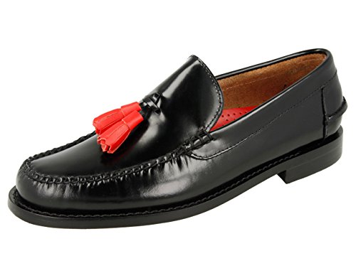 Zapatos castellanos negros de caballero con borlas rojas de vestir