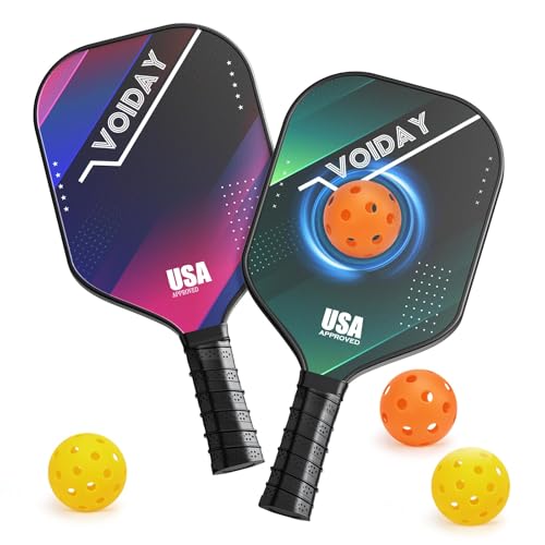 Pickleball Paddles Set of 2, USAPA Approved Fiberglass Pickle Ball Paddles with 4 Pickle Balls, Durable &Lightweight Racket for Beginners, Pros, Men, Women, Adults, Kids (Mix2)