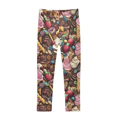 Chocolate Ice Cream Dessert Design Girls Leggings Soft Stretch Workout Yoga Dance Pants for Kids Casual Tights
