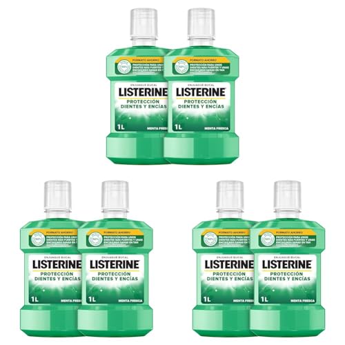 Listerine Protección Dientes y Encías (pack de 2 x 1L), enjuague bucal con flúor, colutorio bucal con 24 horas de protección, elixir bucal para un aliento fresco duradero (Paquete de 3)