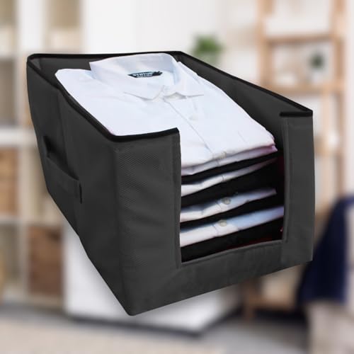 Image of Shirt Organizer with Front Seeing Window Foldable, Non-Woven Fabric, Shirt and Dress Stacker, Wardrobe Organizer (Pack of 4)