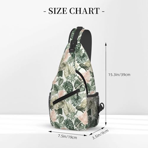 Image of SUPLUCHOM Sling Bag Tropical Leaf Pattern Hiking Daypack Crossbody Shoulder Backpack Travel Chest Pack for Men Women