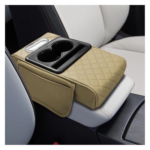 KPFILEH Leather Car Center Console Cover Armrest Booster Cushion Beige
