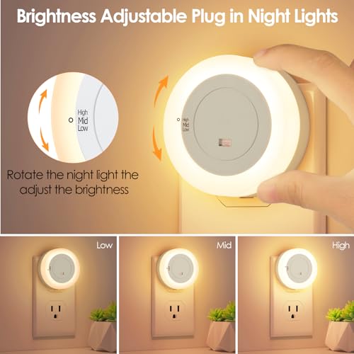 Image of 2-Pack LED Night Lights Plug in Dimmable, Dusk to Dawn Sensor 2700K