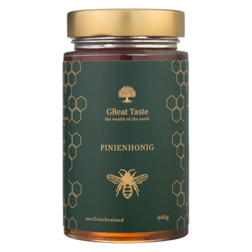 Pinienhonig aus Griechenland – 460g Glas – 100% Roh & Unpasteurisiert – Naturbelassen & Premium Qualität, direkt vom Imker – GReat Taste the wealth of the earth