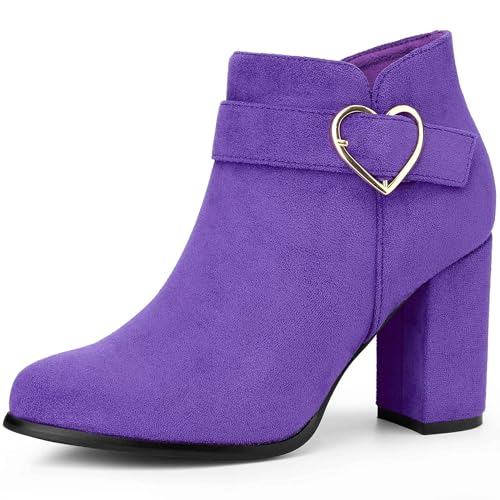 Perphy Buckle Chunky Heels with Side Zip Ankle Boots for Women