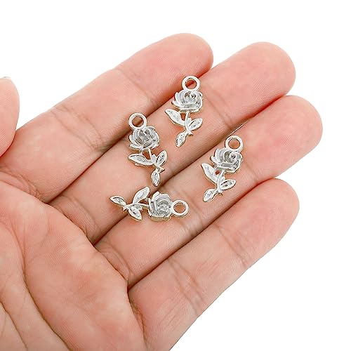 PATIKIL Rose Charm, 100Pcs Mini Rose Flower Pendant Charm Bulk Metal Designer DIY for Making s s Wedding Crafts Silver - Image 4