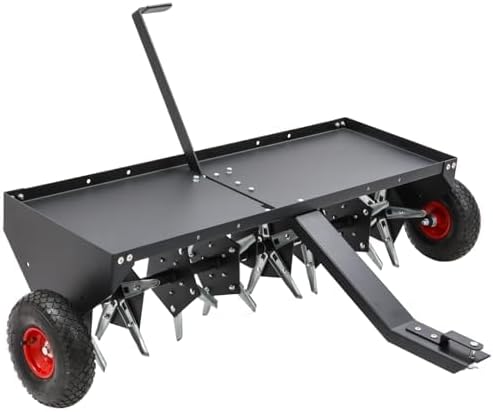 VELPAX 52" Tow Behind Plug Aerator with Transport Wheels, Plug Aerator Tow Behind with 40 Galvanised Steel Tines, Tow Behind Aerator for Gardens, Lawns, Farms