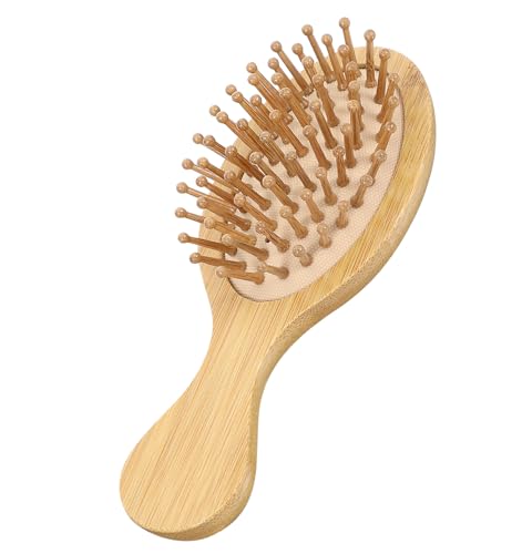 ミニバンブーブラシ、育毛用木製ブラシ、クッション付き天然竹ヘアブラシ&旅行用快適なハンドル付き、小さな木製ヘアブラシ、女性、男性、子供、すべての髪タイプ