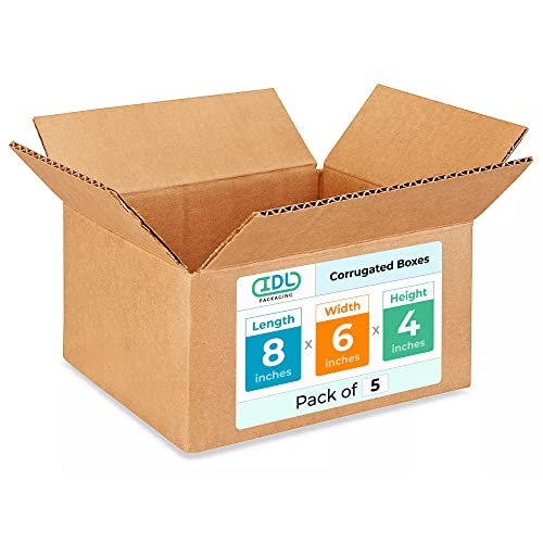 IDL Packaging - B-864-5 Small Corrugated Shipping Boxes 8"L x 6”W x 4"H (Pack of 5) - Excellent Choice of Sturdy Packing Boxes for USPS, UPS, FedEx Shipping