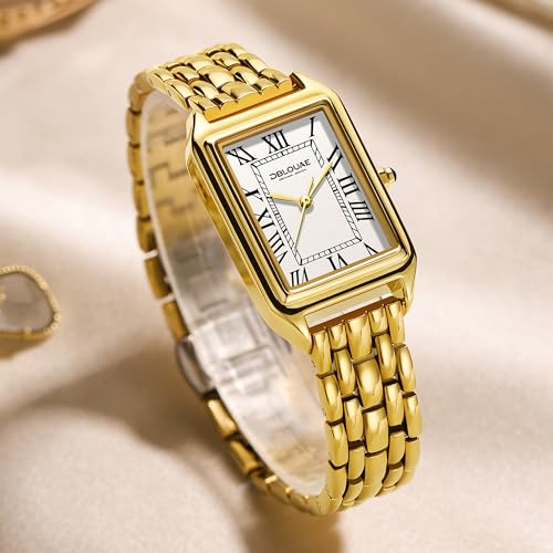 Montre dorée pour femme en acier inoxydable avec un cadran blanc rétro - 7