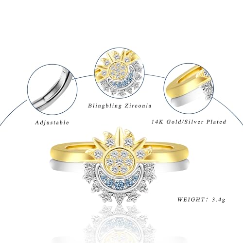 Sun and Moon Ring set stackable rings for women,adjustable celestial jewelry anillos para mujer matching rings,sun moon stacking rings for teen girls