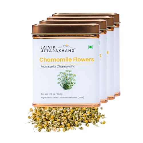 Image of Jaivik Uttarakhand - Whole Camomile Blossom Tea (226.8 g), Supports weight management, Helps in Sleep Cycle, Relaxing, Soothing, Cleansing, Decaf, Pack of 4 Tin Can