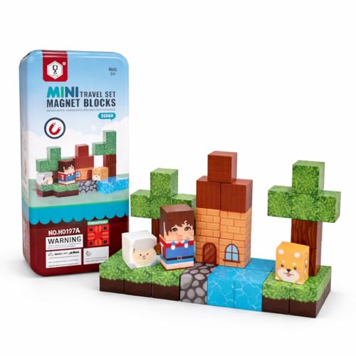 Image of Happy Hues 38Pcs Mini Magnetic Blocks Travel Set - Pixelated Building Cube Magnets with Storage Tin - STEM Educational Toy, Screen-Free Road Trip Travel Toy for Kids Boys Girls Ages 3+
