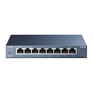 TP-Link TL-SG108 8-Port Gigabit Netzwerk Switch (Plug-and-Play, 8* RJ-45 LAN Ports, Metallgehäuse, IGMP-Snooping, unmanaged, lüfterlos) blau metallic