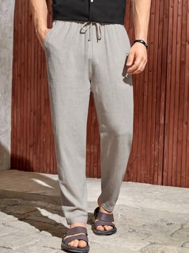 Image of TOPLOT Men's Premium Linen Blend Pants | Lightweight Breathable Fabric | Elastic Waist with Drawstring | Straight Fit | Side Pockets | Perfect for Casual, Holidays & Travel (5268)