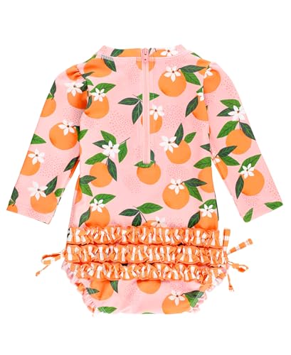 RuffleButts Baby Girls UPF 50+ Sun Protection Novelty Print Long Sleeve One Piece Rash Guard Swimsuit with Zipper2
