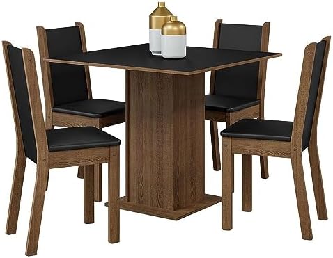 Conjunto Sala de Jantar Mesa Tampo de Madeira 4 Cadeiras Rustic/p...