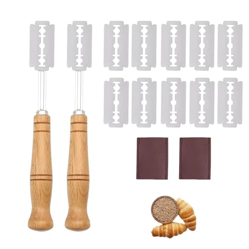Dyzoxa 10pcs Bread Lame Cutter,Wood Handle Bread Scoring Tool Bread Slicers for Homemade Bread Bread Bakers Lame Slashing Tool Blades & Leather Protective Cover Bread Scoring Blade.