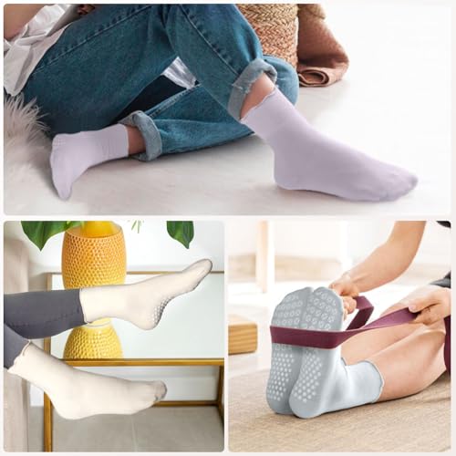 3 Pairs Pilates Socks for Women, Non-slip Grips Yoga Socks Ruffle Cuff for Ballet Barefoot Workout Socks 6