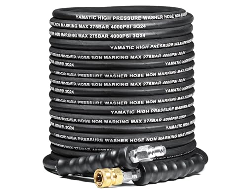 YAMATIC 5/16" Flexible Pressure Washer Hose 100FT, Kink Resistant Swivel 3/8" Quick Connector, 4000 PSI High Durability Cold Hot Water Max. 212°F, Fit Most Residential and Commercial Pressure Washer